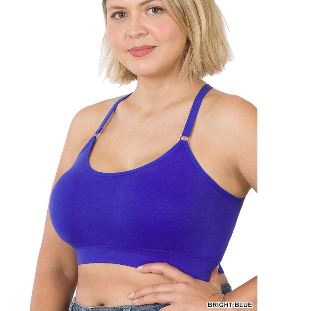 NEW Plus Size BRIGHT BLUE Cross Back Seamless Removable Padded Bra